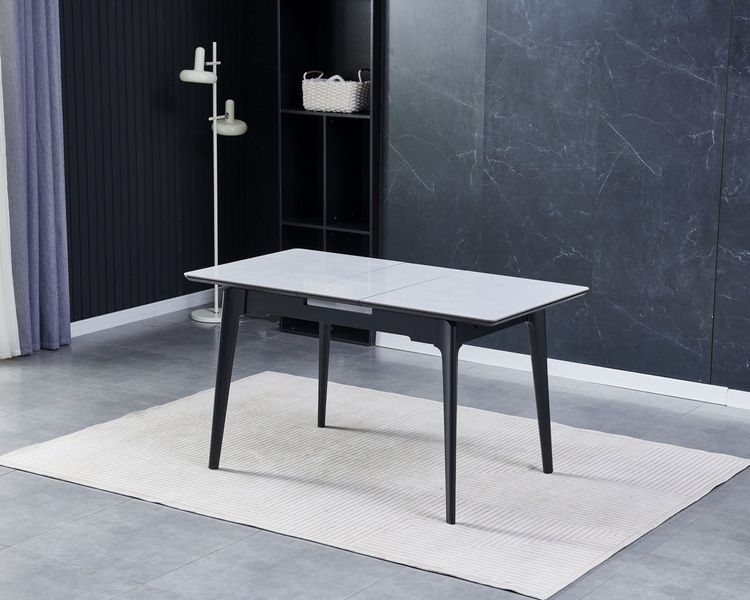 Стіл BERLIN CERAMIC 111(140)*75 сірий глянець/чорний каркас BERLINGR фото